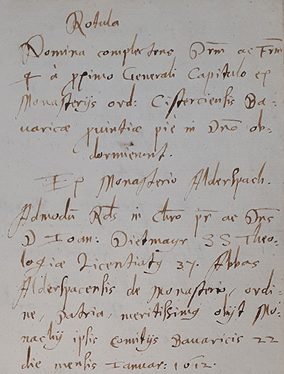 Totenrotel für das Generalkapitel ca. 1613,
Verstorbene der bayerischen Ordensprovinz, Bildausschnitt: © BayHStA KAAA 84