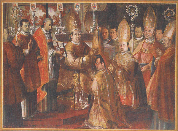 Abt Engelbert Vischer bei der Abtweihe in Raitenhaslach im Jahr 1701