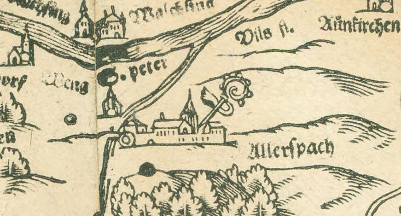 Frühneuzeitliche Klosteranlage zur Zeit des Abtes Bartholomäus Madauer (um 1586) - © Bayerische Staatsbibliothek München