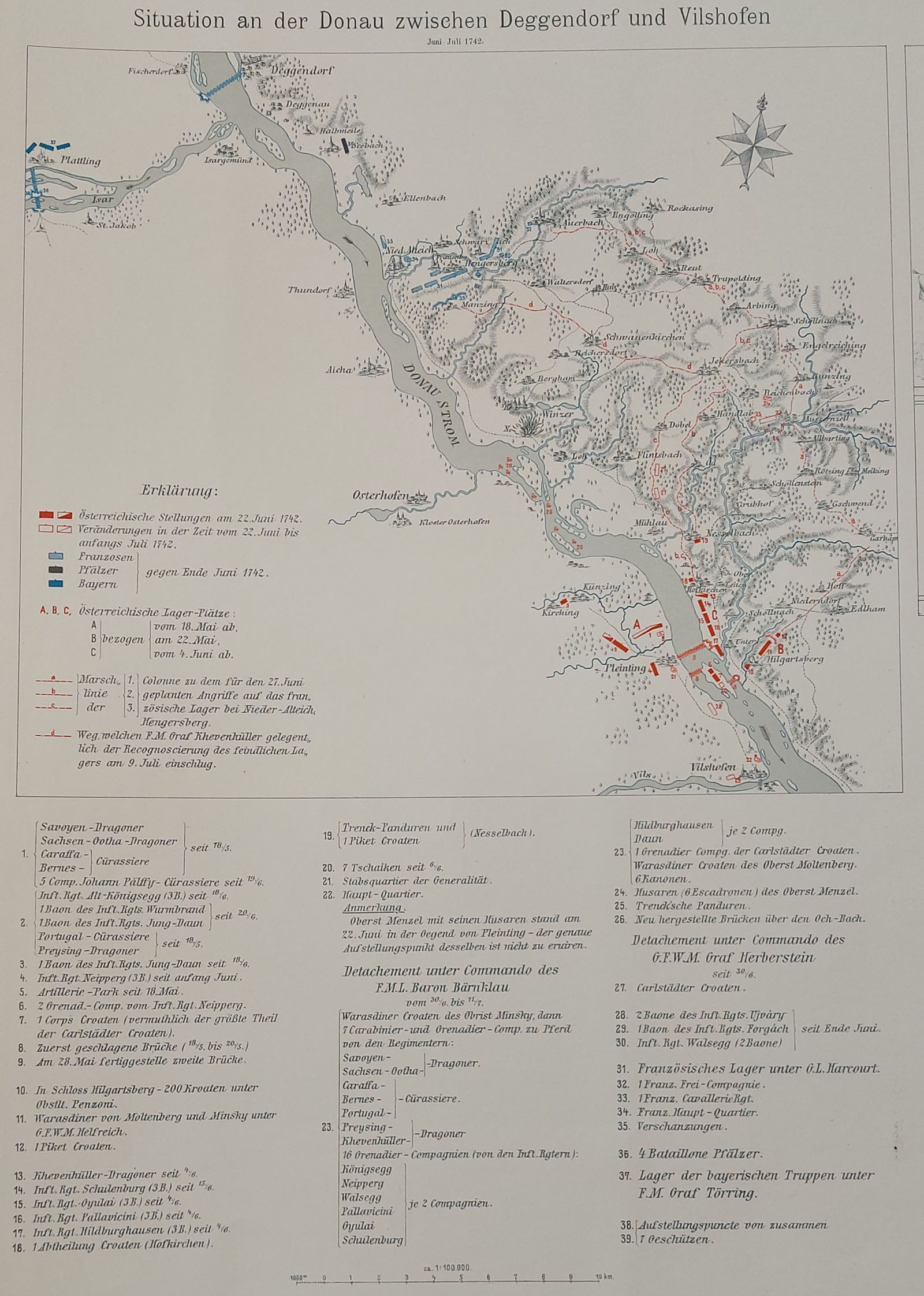 Situation an der Donau zwischen Deggendorf und Vilshofen Juni/Juli 1742