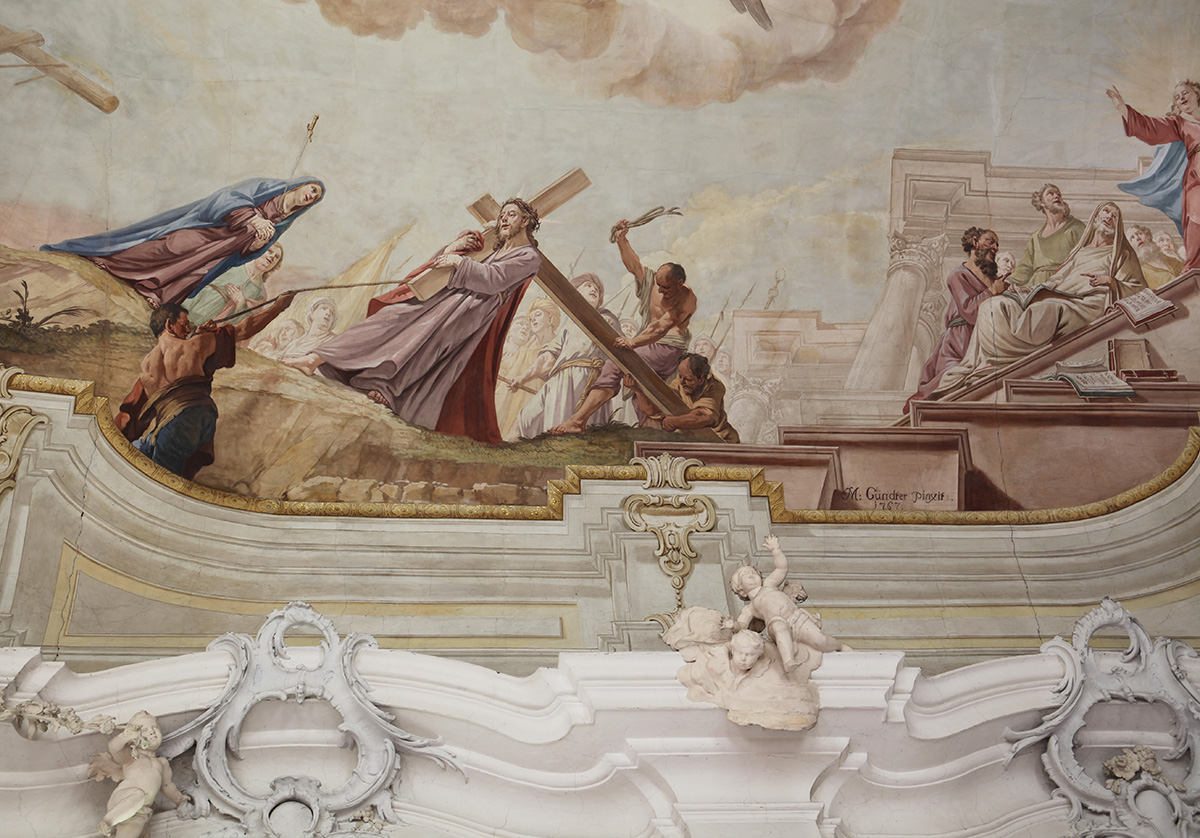 Deckenfresko der Portenkapelle: Begegnung Jesus und Maria auf dem Kreuzweg