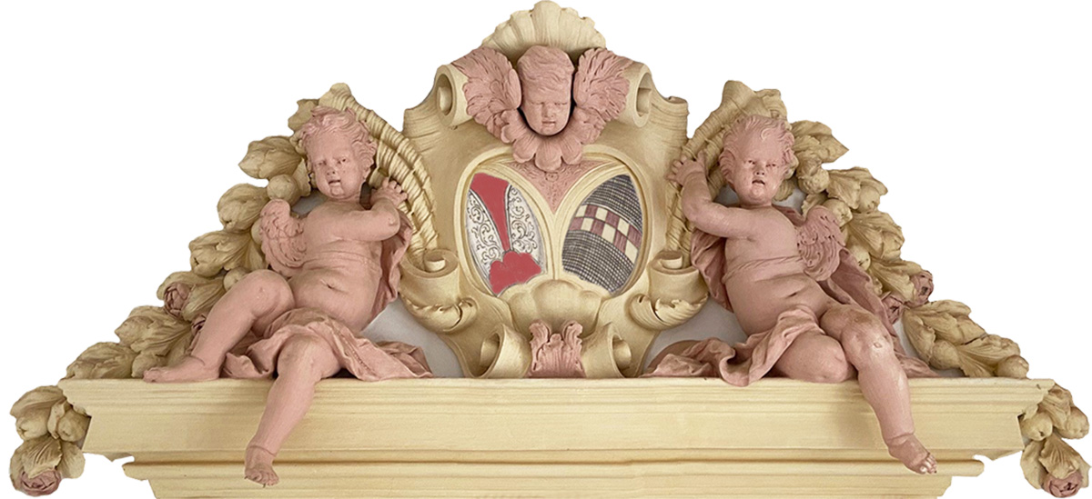 Supraporte am Eingang zum Rekreationssaal mit Kloster- und Zisterzienserwappen