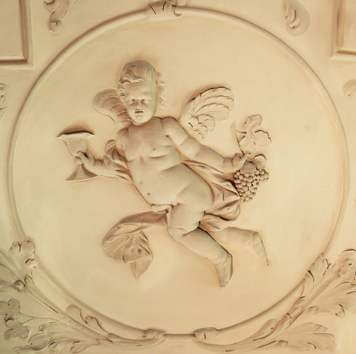 Detail der Stuckdecke des Rekreationssaals