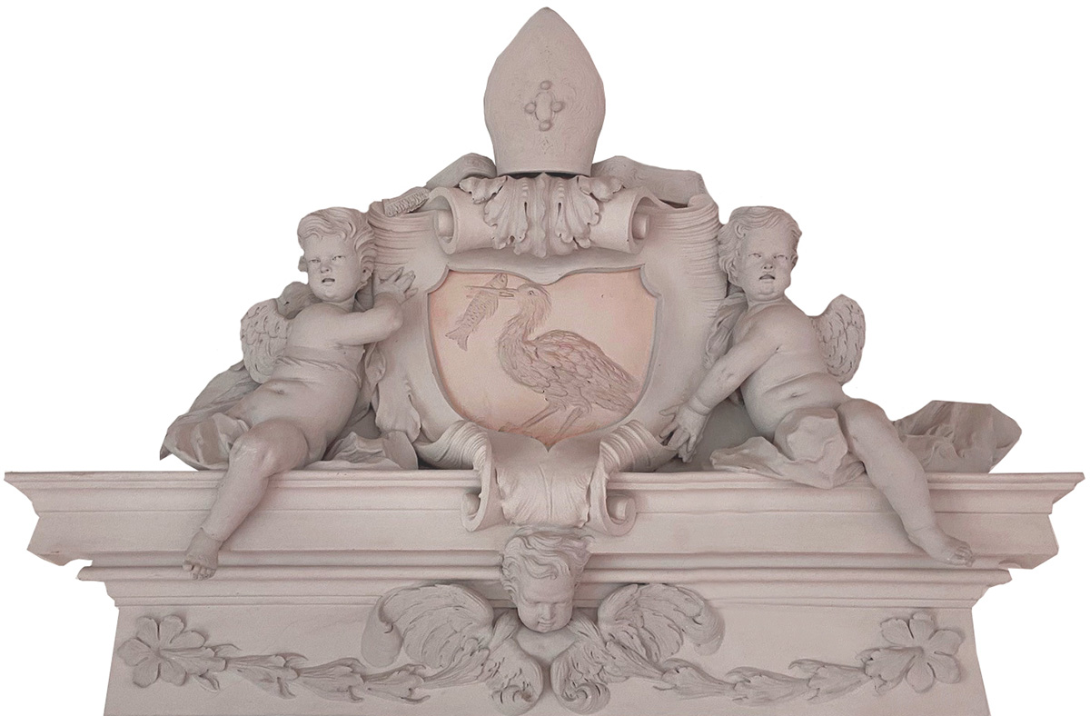 Supraporte am Ausgang des Rekreationssaals mit Wappen Abt Engelbert Vischers